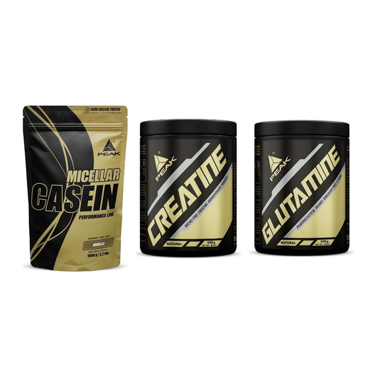 Peak Marken-Trio: Micellar Casein + Creatin Powder + Glutamin – alle enthaltenen Artikel