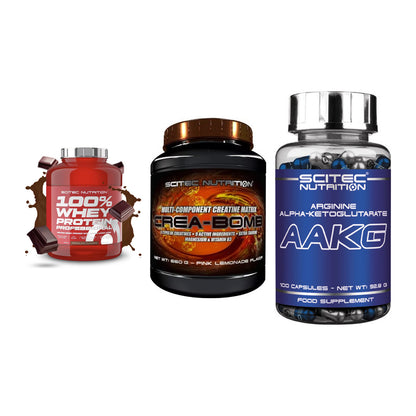 Scitec Nutrition Marken-Trio: 100% Whey + Crea-Bomb + 1 weitere – alle enthaltenen Artikel