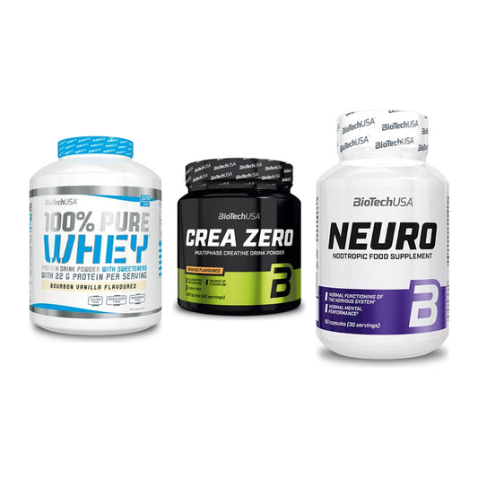 BioTech USA Marken-Trio: 100% Pure + Crea Zero + Neuro – alle enthaltenen Artikel