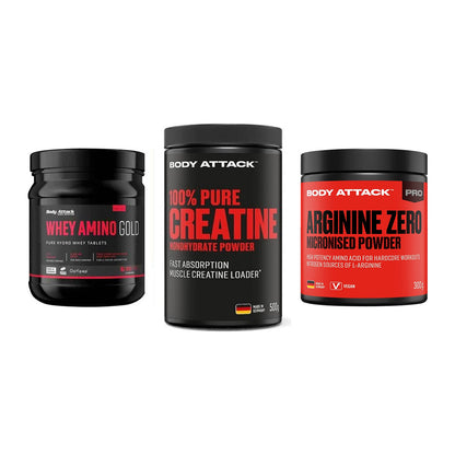 Body Attack Marken-Trio: Attack Whey + Attack 100% + Attack 100 % – alle enthaltenen Artikel
