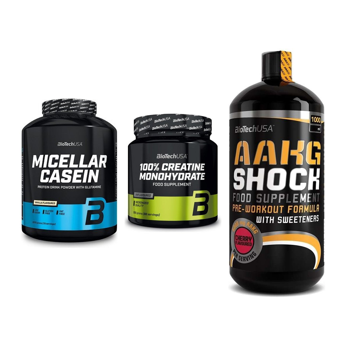 BioTech USA Marken-Trio: Micellar + Creatine + AAKG Shock – alle enthaltenen Artikel
