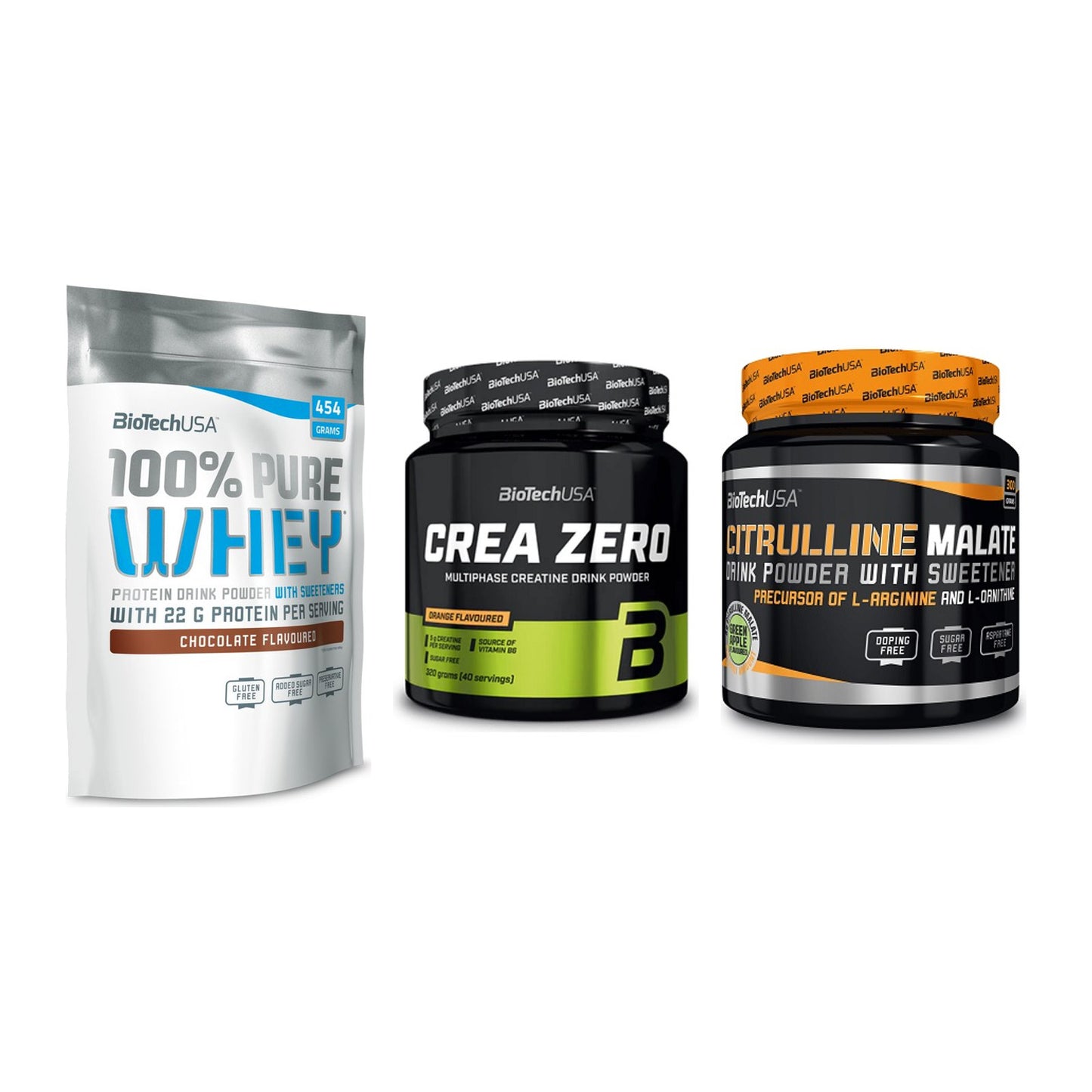 BioTech USA Marken-Trio: 100% Pure + Crea Zero + Citrulline – alle enthaltenen Artikel