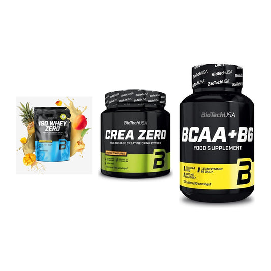 BioTech USA Marken-Trio: Iso Whey Zero + Crea Zero + BCAA+B6 100 – alle enthaltenen Artikel