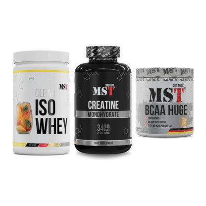 MST Marken-Trio: Iso Clear + Creatine + BCAA Huge 200 – alle enthaltenen Artikel
