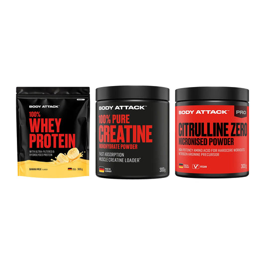 Body Attack Marken-Trio: Attack 100% Whey Protein + 2 weitere – alle enthaltenen Artikel