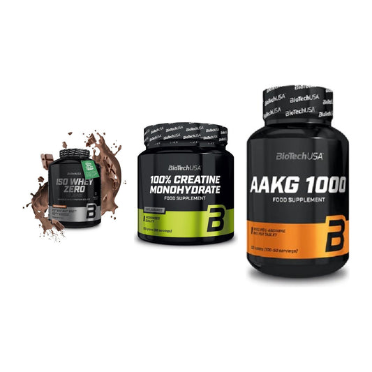 BioTech USA Marken-Trio: Iso Whey Zero + Creatine + AAKG 1000mg – alle enthaltenen Artikel