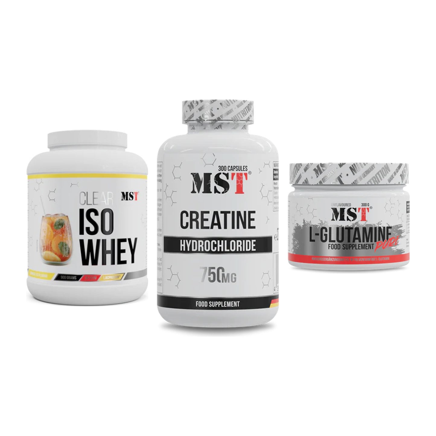 MST Marken-Trio: Iso Clear + Creatine HCL + Glutamine – alle enthaltenen Artikel