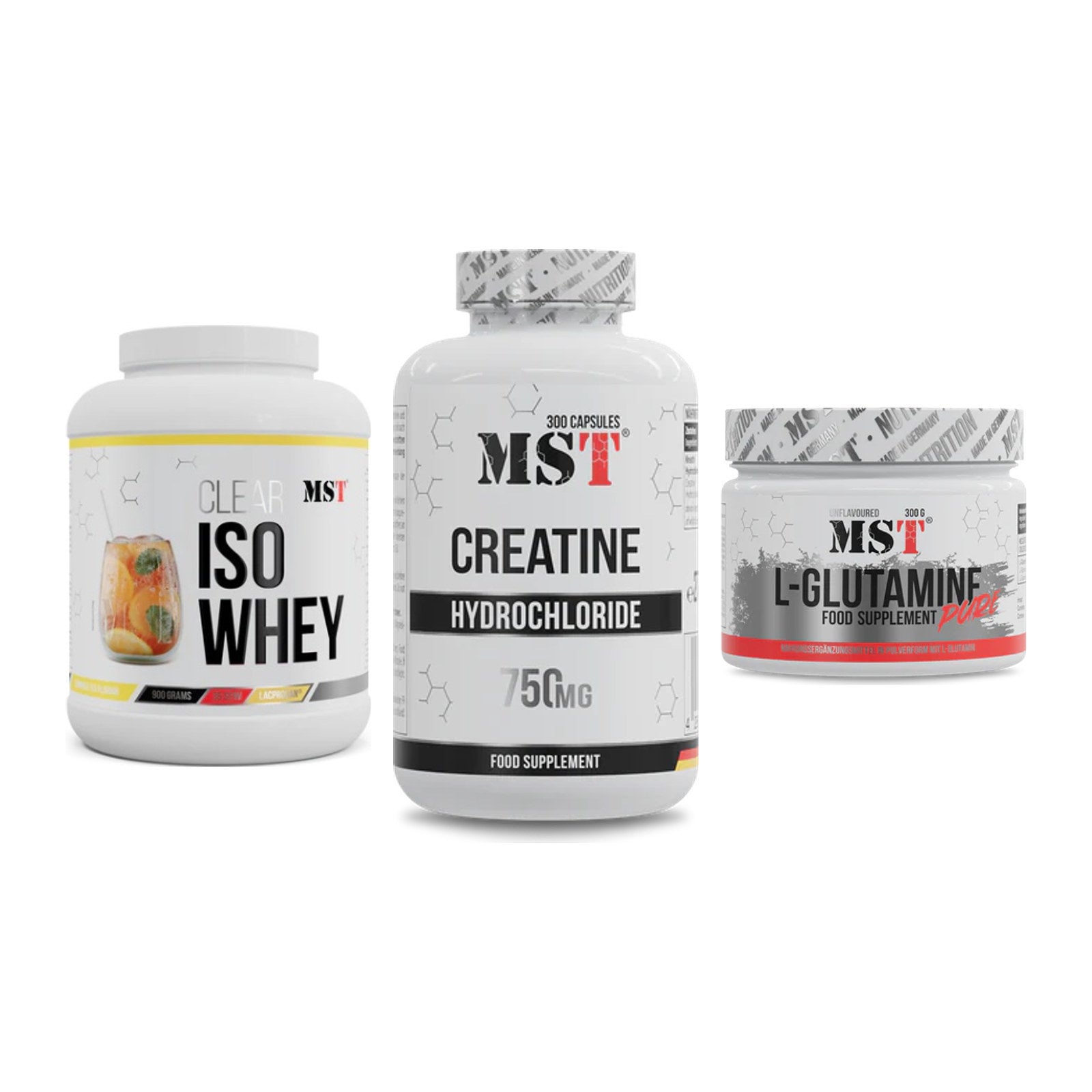MST Marken-Trio: Iso Clear + Creatine HCL + Glutamine – alle enthaltenen Artikel