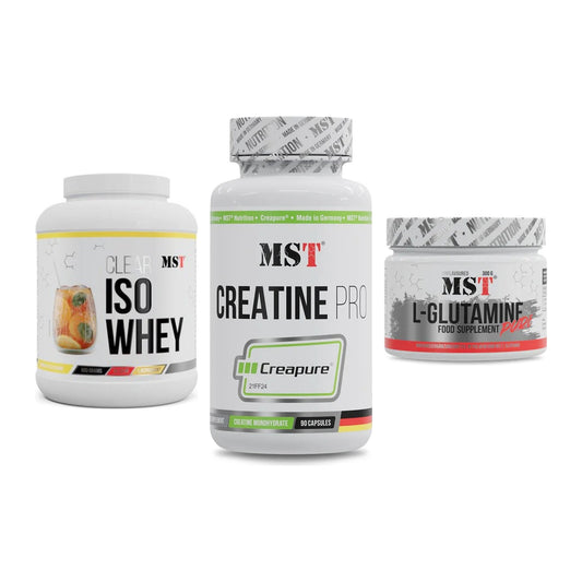 MST Marken-Trio: Iso Clear 900g + Creatine Pro + Glutamine – alle enthaltenen Artikel