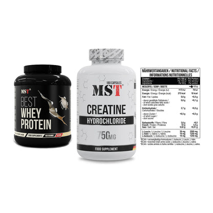 MST Marken-Trio: Best Whey Protein + Creatine HCL + BCAA Zero – alle enthaltenen Artikel