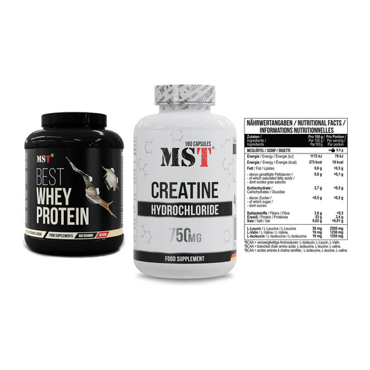 MST Marken-Trio: Best Whey Protein + Creatine HCL + BCAA Zero – alle enthaltenen Artikel