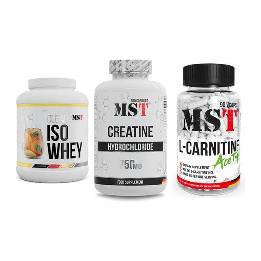 MST Marken-Trio: Iso Clear + Creatine HCL + L-Carnitine Acetyle – alle enthaltenen Artikel