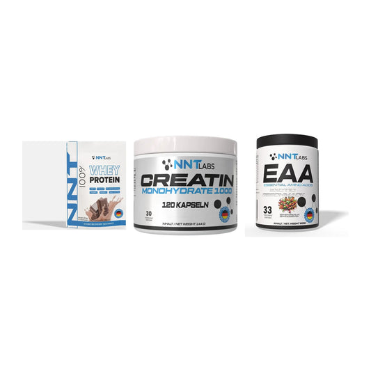 NNT Labs Marken-Trio: Whey 450g + Creatin 1000 + EAA 500g – alle enthaltenen Artikel