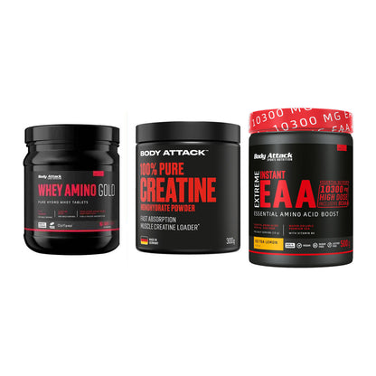 Body Attack Marken-Trio: Attack Whey + Attack 100% + Attack Extrem – alle enthaltenen Artikel