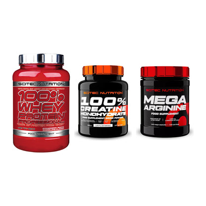 Scitec Nutrition Marken-Trio: 100% Whey + Creatine + 1 weitere – alle enthaltenen Artikel