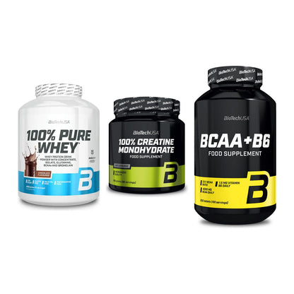 BioTech USA Marken-Trio: 100% Pure + Creatine + BCAA+B6 200 – alle enthaltenen Artikel