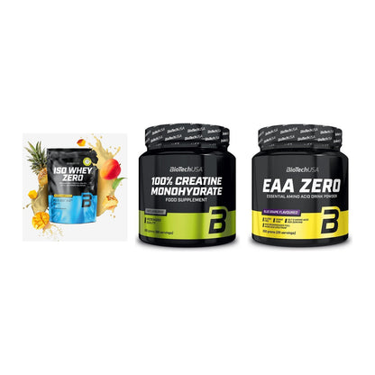 BioTech USA Marken-Trio: Iso Whey Zero + Creatine + EAA Zero 350g – alle enthaltenen Artikel