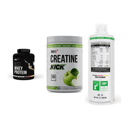 MST Marken-Trio: Best Whey + Creatine Kick + L-Carnitine – alle enthaltenen Artikel