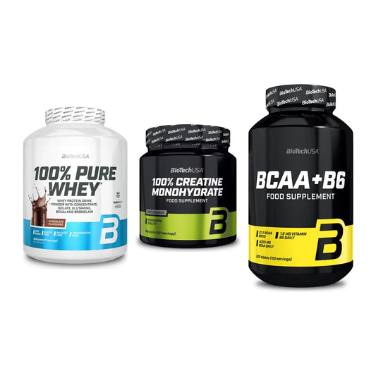 BioTech USA Marken-Trio: 100% Pure + Creatine + BCAA+B6 200 – alle enthaltenen Artikel