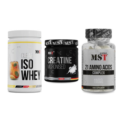 MST Marken-Trio: Iso Clear + Creatin Monohydrate + 21 Amino Acids – alle enthaltenen Artikel
