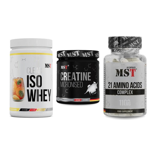 MST Marken-Trio: Iso Clear + Creatin Monohydrate + 21 Amino Acids – alle enthaltenen Artikel
