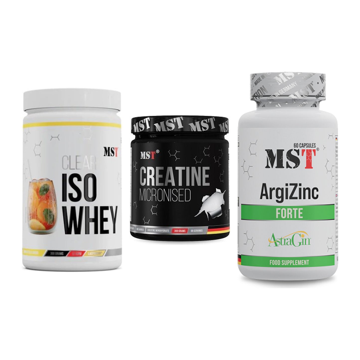 MST Marken-Trio: Iso Clear + Creatin Monohydrate + ArgiZinc Forte – alle enthaltenen Artikel