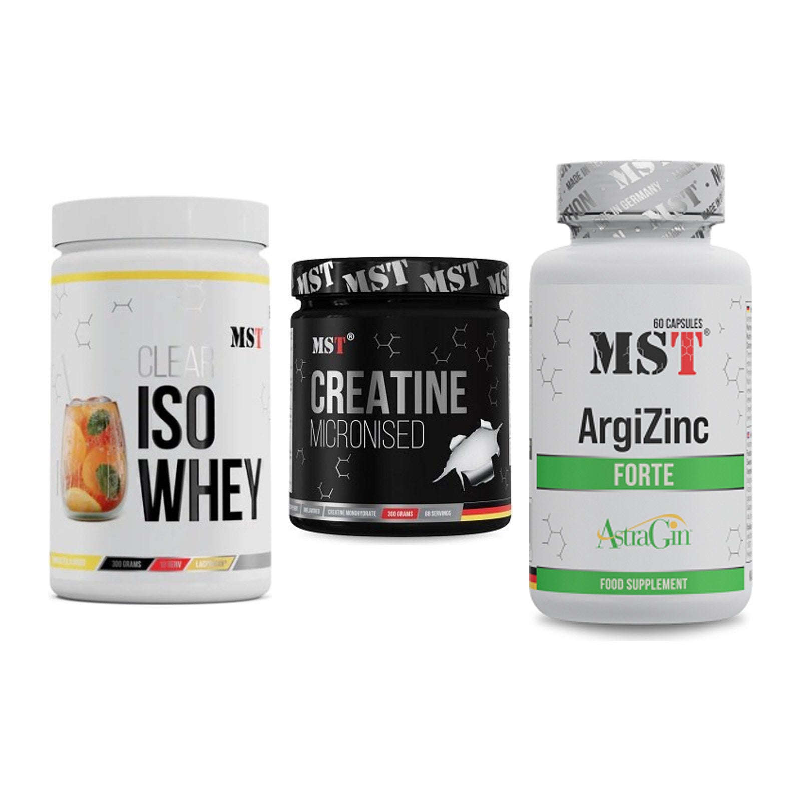 MST Marken-Trio: Iso Clear + Creatin Monohydrate + ArgiZinc Forte – alle enthaltenen Artikel
