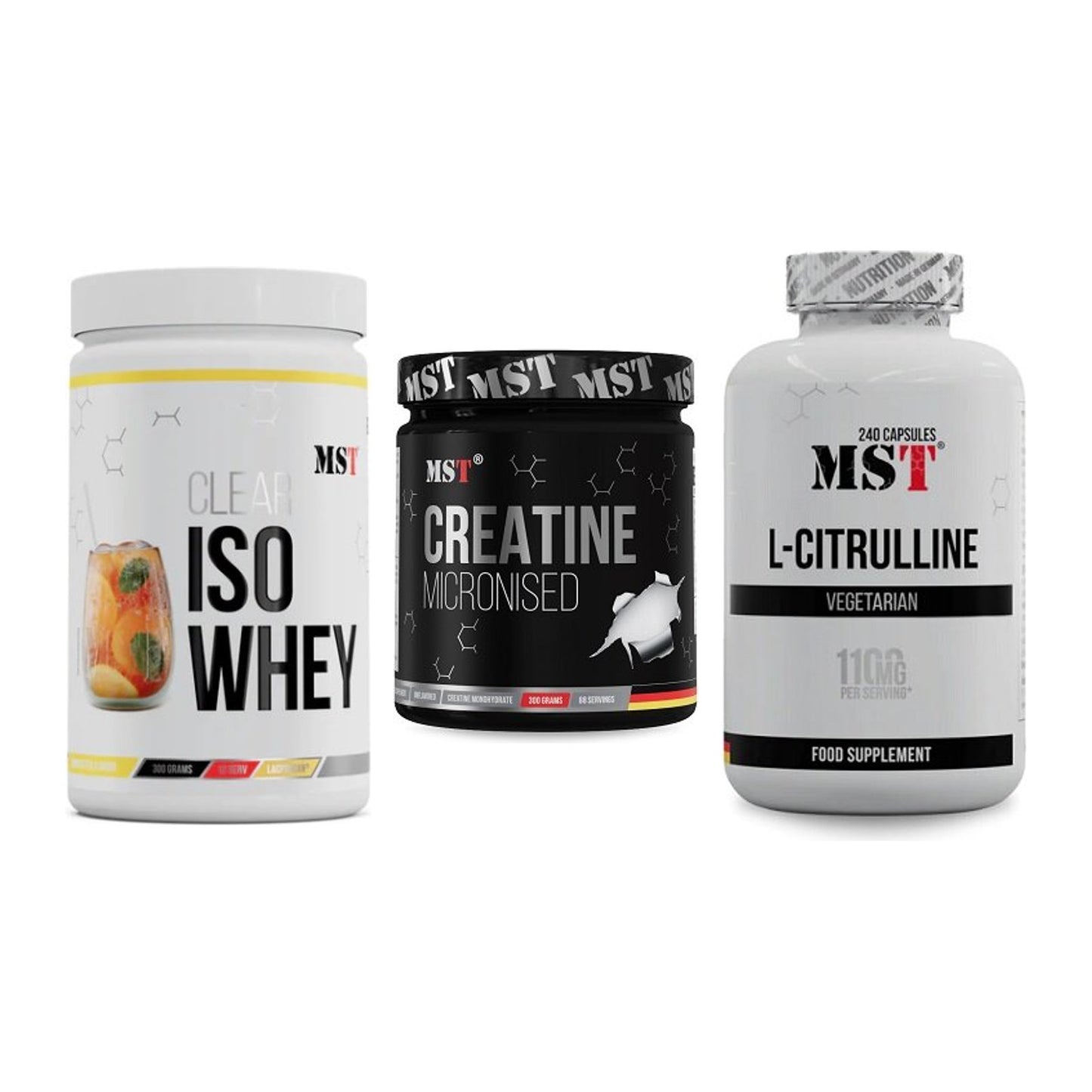 MST Marken-Trio: Iso Clear + Creatin Monohydrate + Citrulline – alle enthaltenen Artikel
