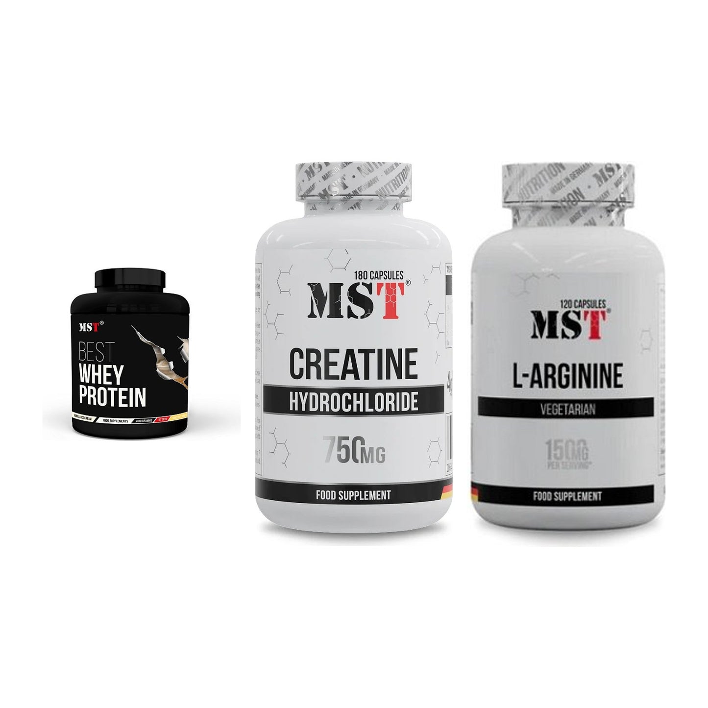 MST Marken-Trio: Best Whey + Creatine HCL + L-Arginine 120 – alle enthaltenen Artikel