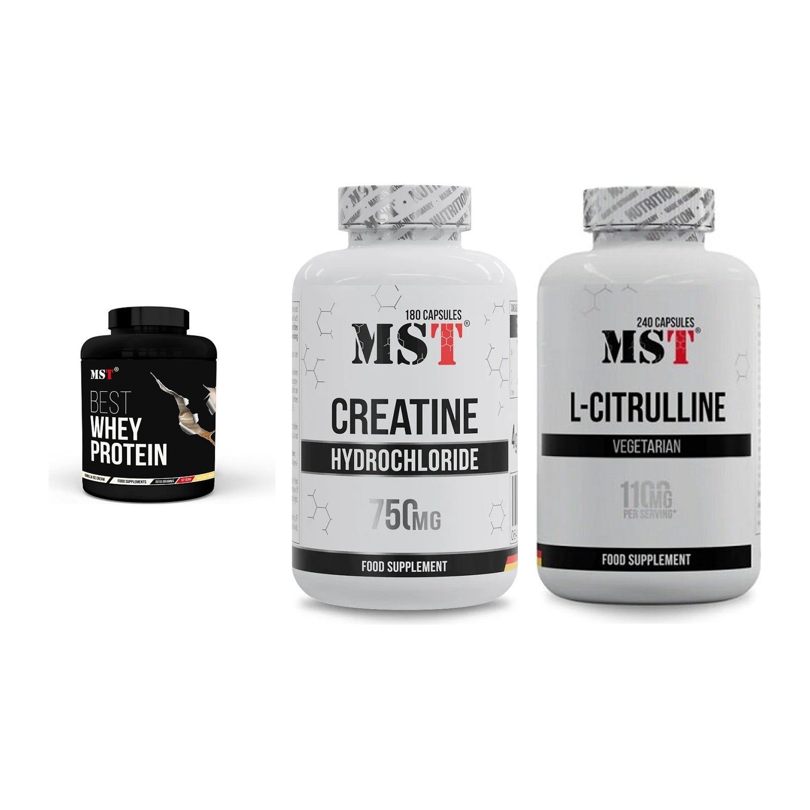 MST Marken-Trio: Best Whey Protein + Creatine HCL + Citrulline – alle enthaltenen Artikel
