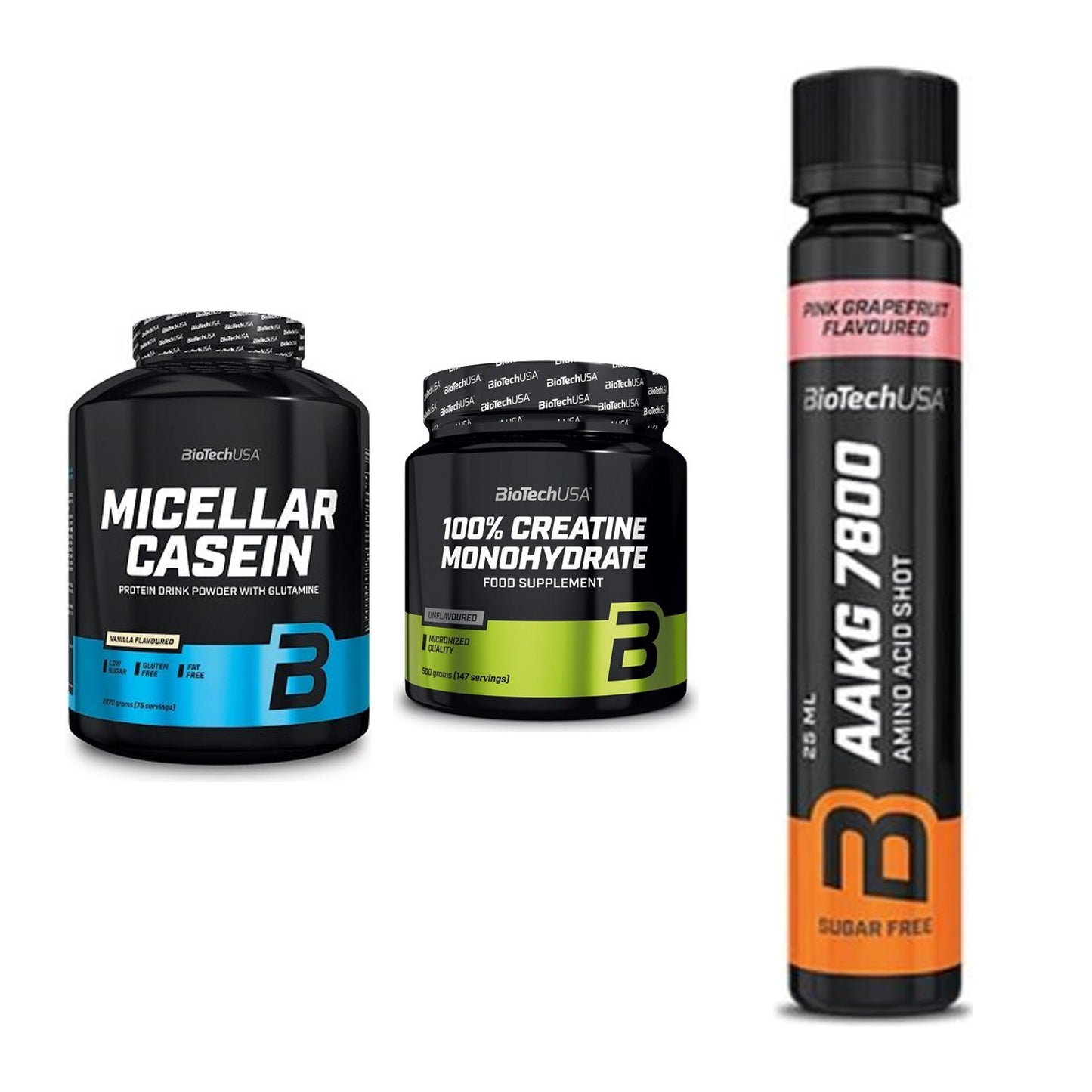 BioTech USA Marken-Trio: Micellar + Creatine + AAKG 7800 – alle enthaltenen Artikel
