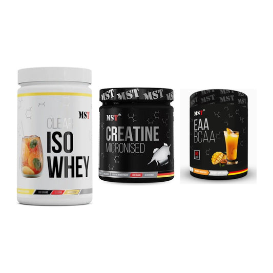 MST Marken-Trio: Iso Clear + Creatin Monohydrate + EAA & BCAA – alle enthaltenen Artikel