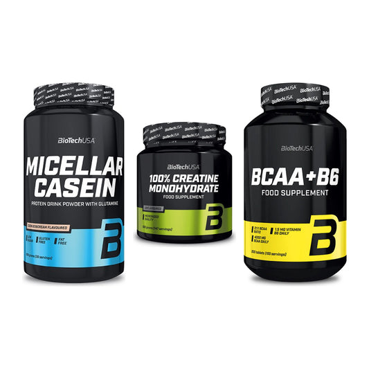 BioTech USA Marken-Trio: Micellar + Creatine + BCAA+B6 200 – alle enthaltenen Artikel