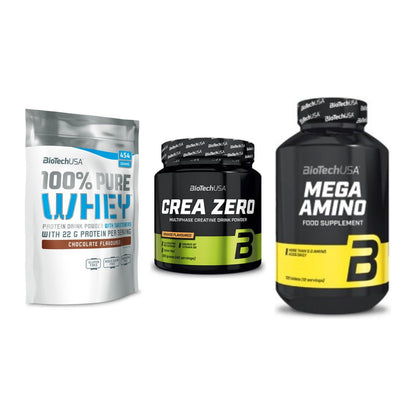 BioTech USA Marken-Trio: 100% Pure + Crea Zero + Mega Amino – alle enthaltenen Artikel