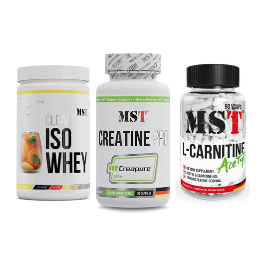 MST Marken-Trio: Iso Clear + Creatine Pro + L-Carnitine – alle enthaltenen Artikel