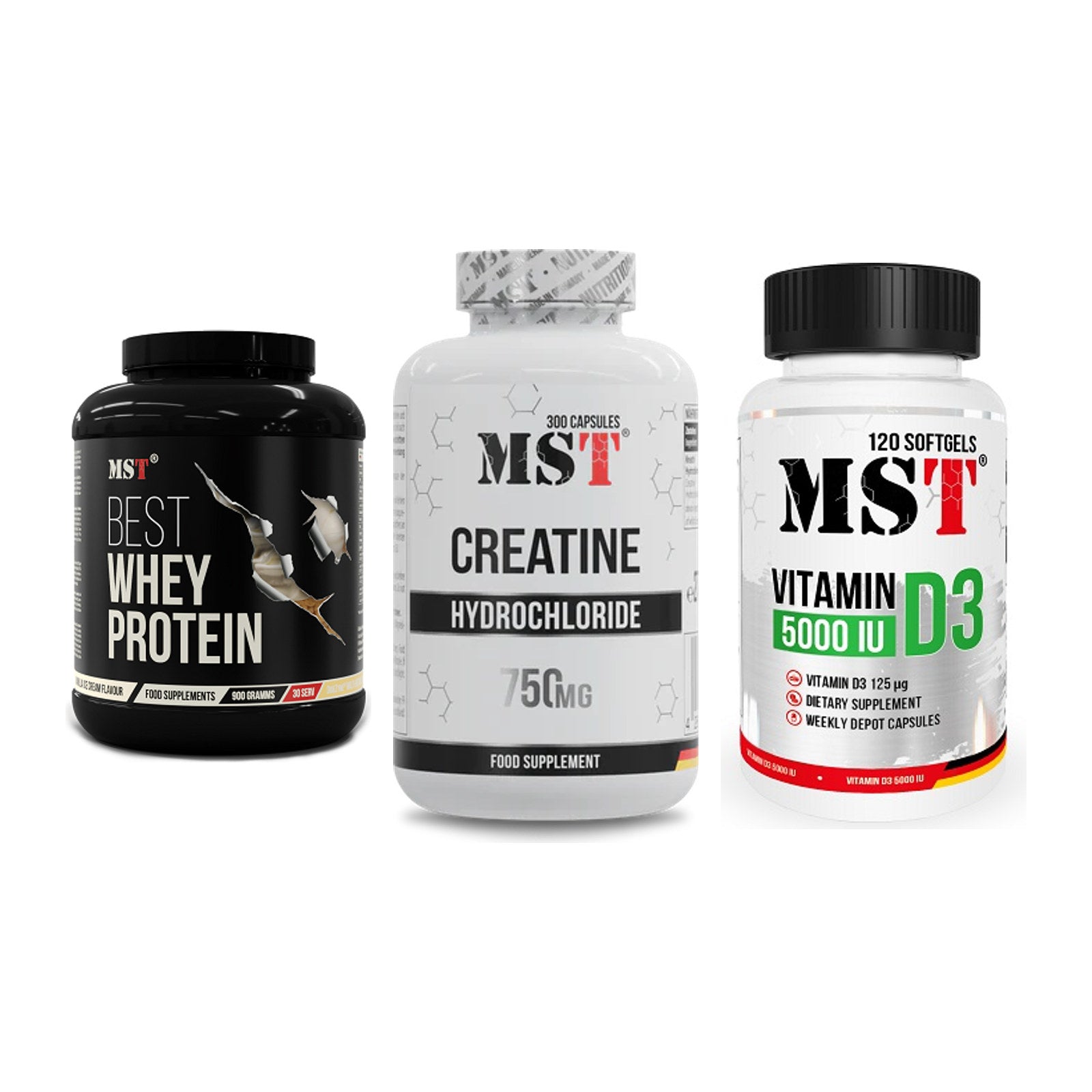 MST Marken-Trio: Best Whey + Creatine HCL + Vitamin D3 – alle enthaltenen Artikel