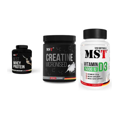 MST Marken-Trio: Best Whey + Creatin Monohyd + Vitamin D3 – alle enthaltenen Artikel