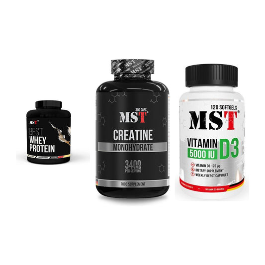 MST Marken-Trio: Best Whey + Creatine + Vitamin D3 – alle enthaltenen Artikel