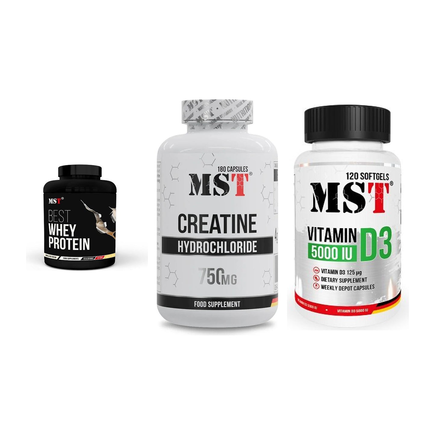 MST Marken-Trio: Best Whey + Creatine HCL + Vitamin D3 – alle enthaltenen Artikel