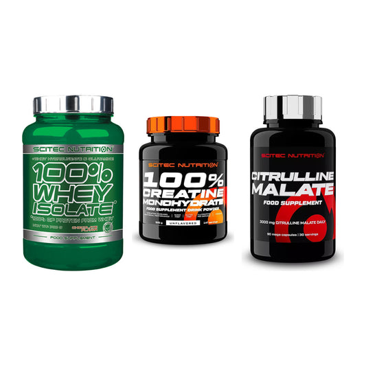 Scitec Nutrition Marken-Trio: Whey Isolate + Creatine + 1 weitere – alle enthaltenen Artikel