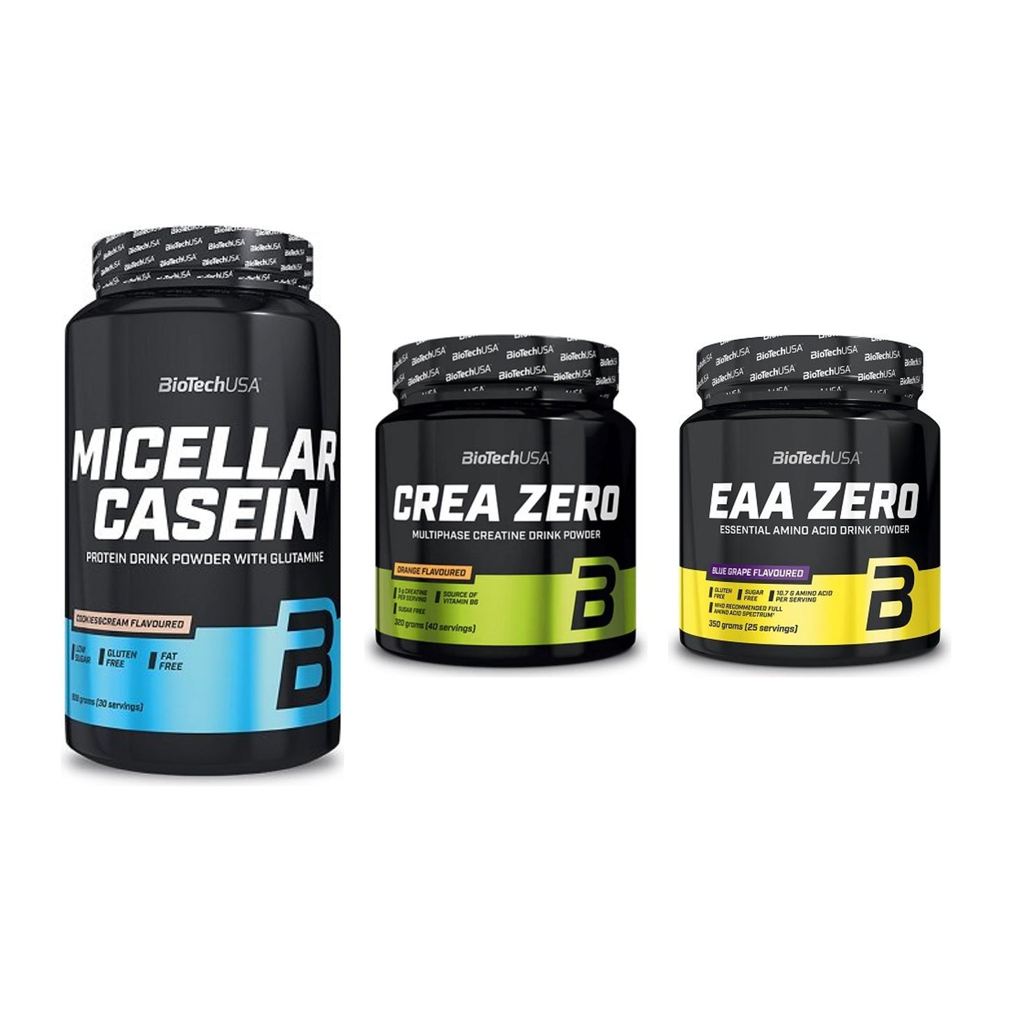 BioTech USA Marken-Trio: Micellar + Crea Zero + EAA Zero 350g – alle enthaltenen Artikel