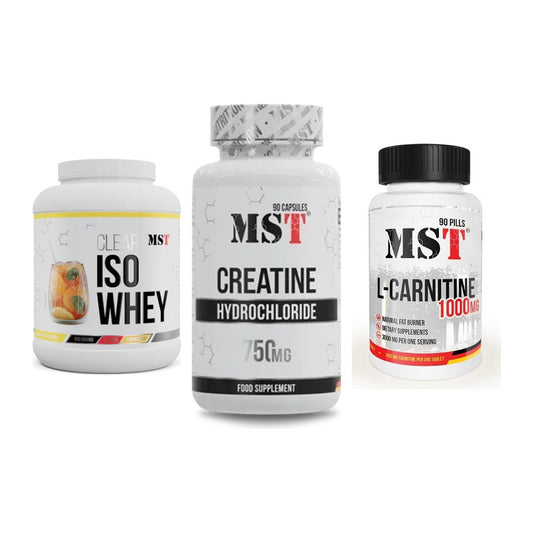 MST Marken-Trio: Iso Clear 900g + Creatin HCL + L-Carnitine – alle enthaltenen Artikel