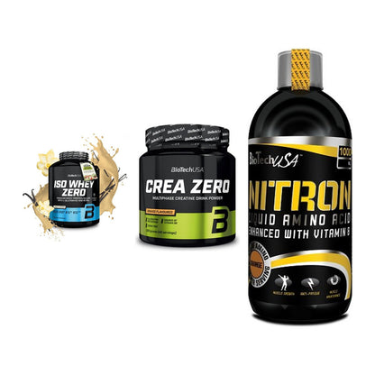 BioTech USA Marken-Trio: Iso Whey Zero + Crea Zero + Liquid Amino – alle enthaltenen Artikel