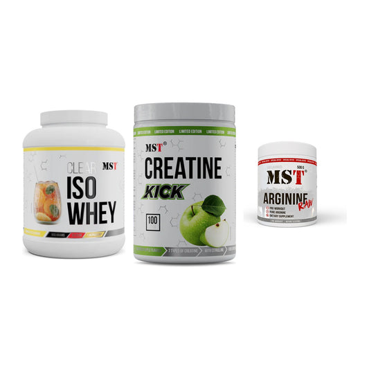 MST Marken-Trio: Iso Clear + Creatine Kick + Arginine RAW – alle enthaltenen Artikel