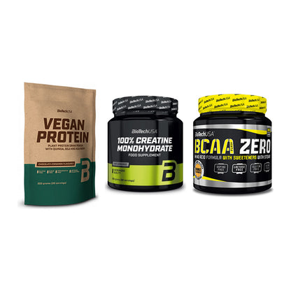 BioTech USA Marken-Trio: Vegan Protein + Creatine + BCAA Zero – alle enthaltenen Artikel