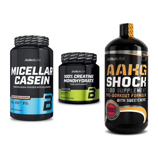 BioTech USA Marken-Trio: Micellar + Creatine + AAKG Shock – alle enthaltenen Artikel