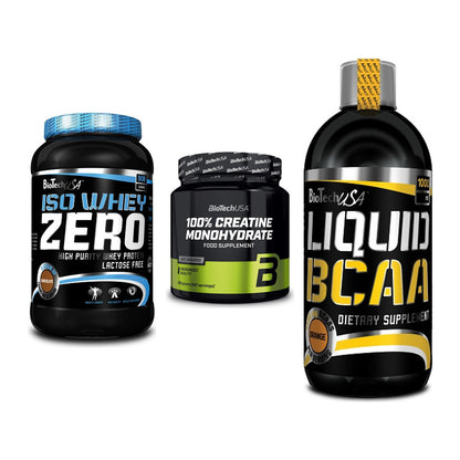 BioTech USA Marken-Trio: Iso Whey Zero + Creatine + Liquid BCAA – alle enthaltenen Artikel