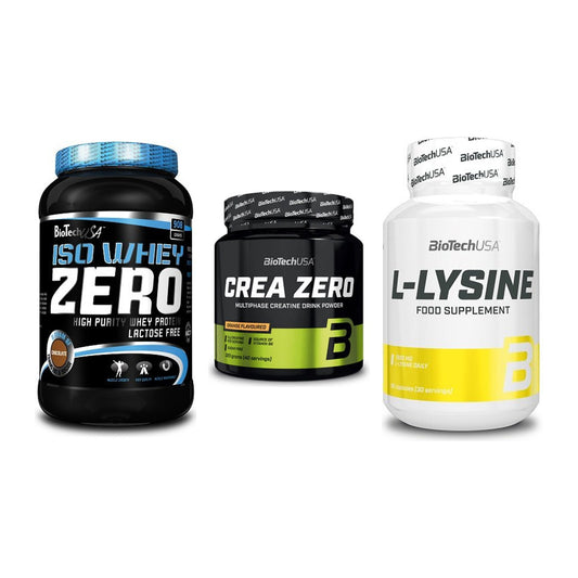 BioTech USA Marken-Trio: Iso Whey Zero + Crea Zero + L-Lysine – alle enthaltenen Artikel
