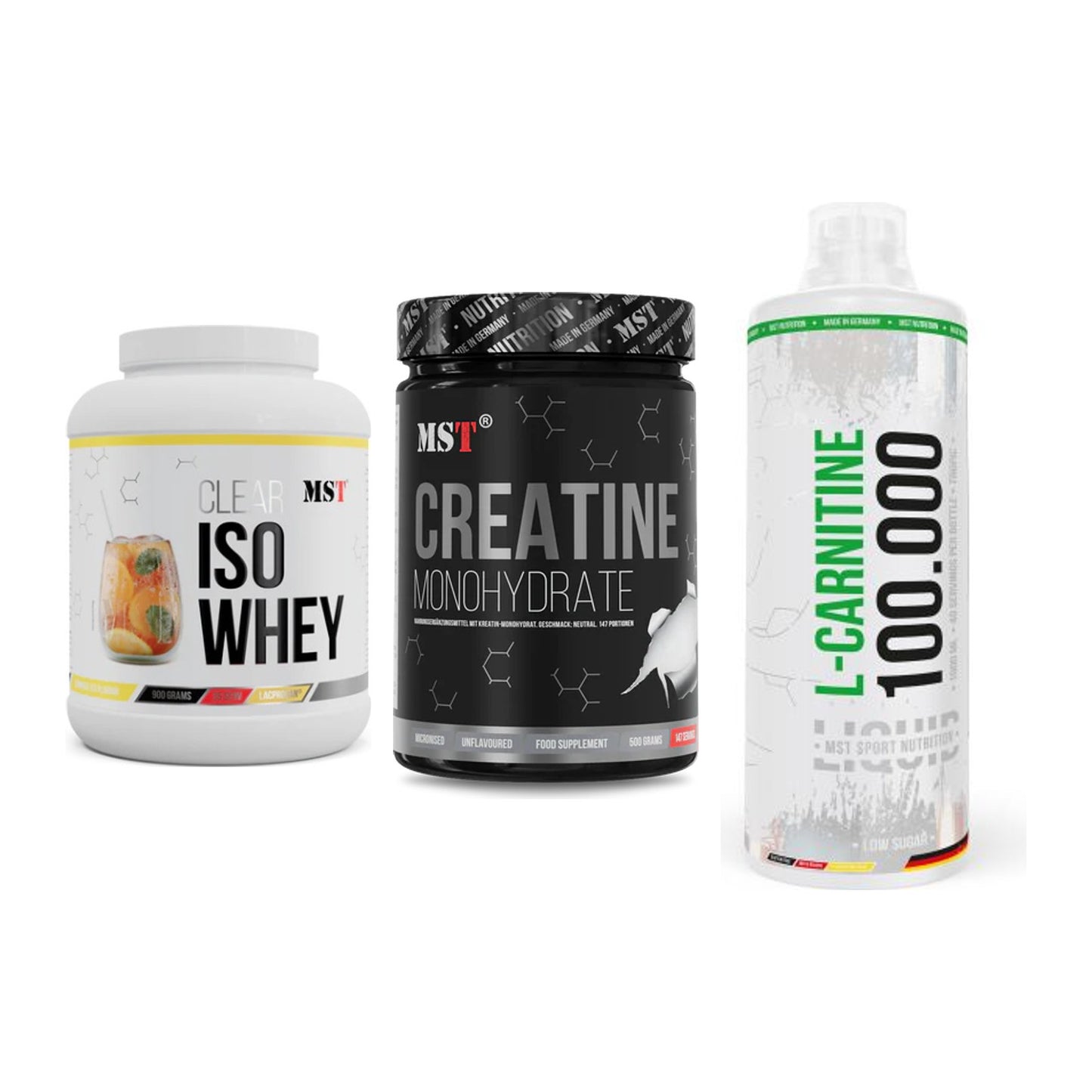 MST Marken-Trio: Iso Clear + Creatin Monohyd + L-Carnitine – alle enthaltenen Artikel