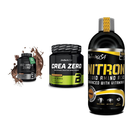 BioTech USA Marken-Trio: Iso Whey Zero + Crea Zero + Liquid Amino – alle enthaltenen Artikel